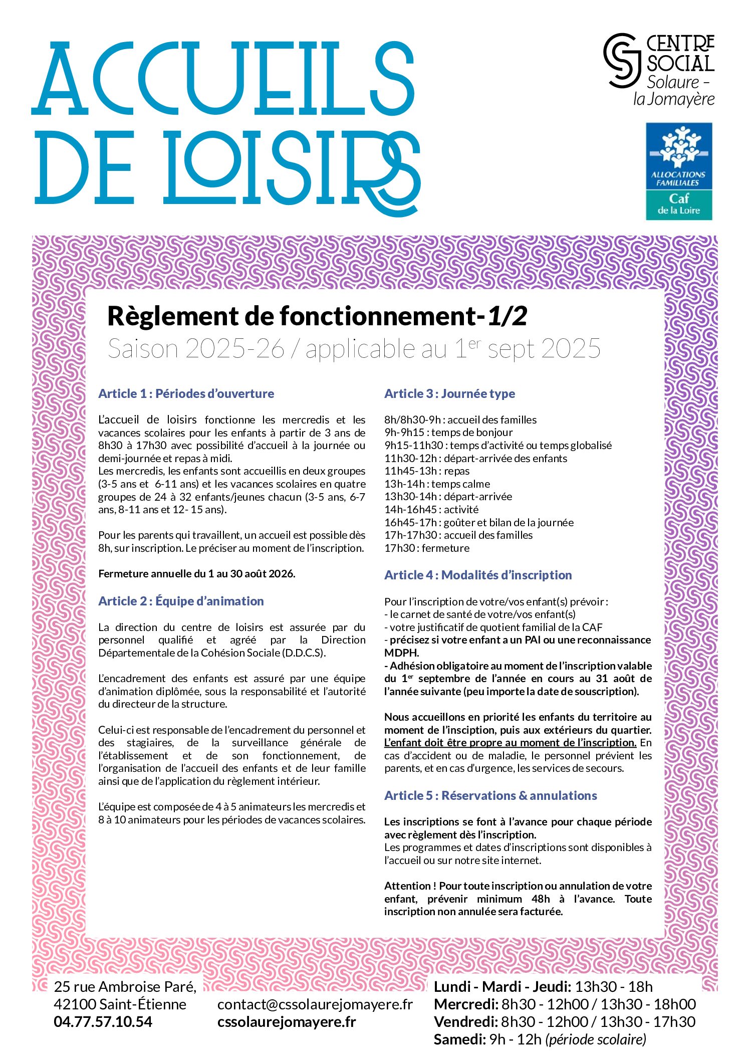 Règlement de fonctionnement 2025-2026