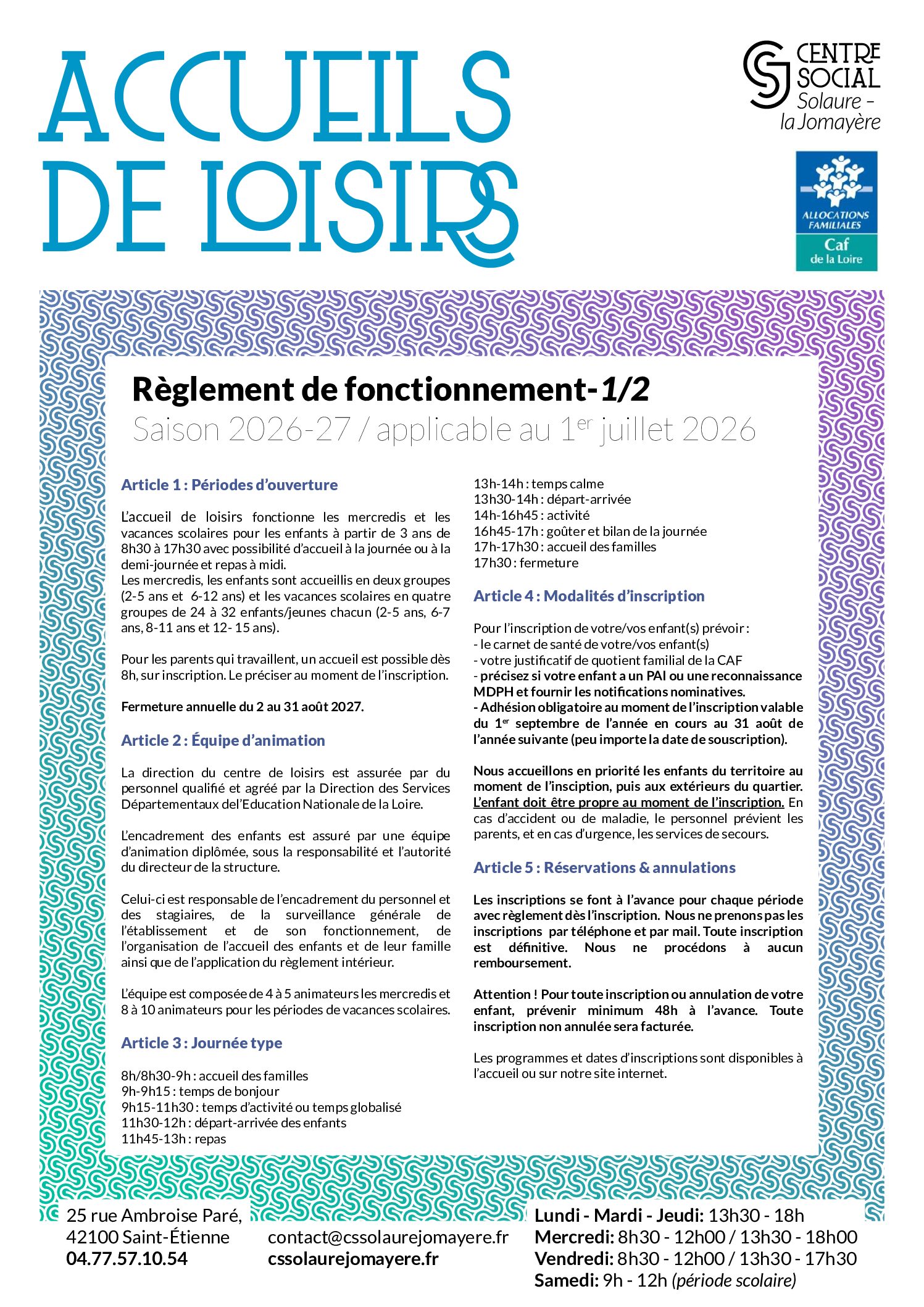 Règlement de fonctionnement 2026-2027
